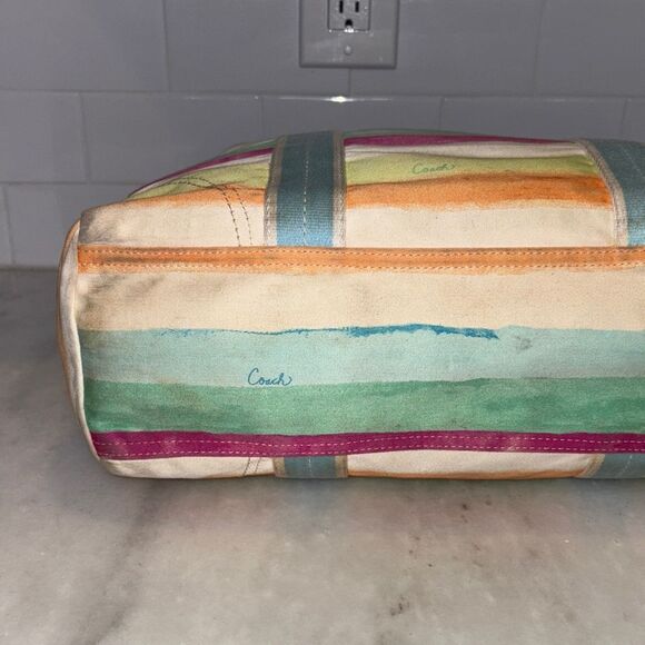 Coach Purse Handbag Hampton Stripe Watercolor Baby or Overnight Weekend Bag Tote - Picture 9 of 16